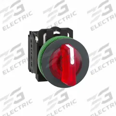SCHNEIDER Selector Switch: 30 mm Panel Mounting Size, 3 Positions, Short Lever, 1NO/1NC (MPN XB5FK134B5). Key specifications — AC Contact Rating: 1.2 A @ 600 V; Action: Maintained/Maintained/Maintained; Cam: No Cam Included; DC Contact Rating: 0.27 A @ 250 V; Hazardous Location Specification: Not Rated; Operator Head Material: Plastic; Operator Head Type: Short-Handled Knob; Operator Illumination: Illuminated.
