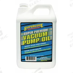 SUPERCOOL Vacuum Pump Oil: 1 gal, Can, 118 Viscosity Index, 220°C Flash Point (MPN V128). Key specifications — attr71764: No; attr59266: Can; attr59279: 118.