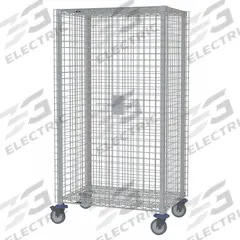METRO Security Cart: 900 lb, 48 in L x 24 in W Self, 53 in L x 28 in W x 68 in H Overall Dim, Silver (MPN MQSEC55DE). Key specifications — Shelf Type: Adjustable; Caster Brake Type: Side Pedal Brake; Brand: METRO; Caster/Wheel Configuration: (2) Swivel with Brake; Shelves Included: None.