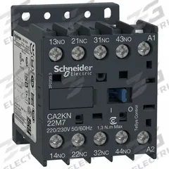 SCHNEIDER IEC Control Relay: DIN-Rail & Surface Relay Mounting, 240V AC Coil Volt, 2NO/2NC, 10 A (MPN CA2KN22U7). Key specifications — Brand: SCHNEIDER.