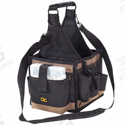 CLC Tool Tote: 8 in W x 8 in D x 16 in H, Black, Polyester, 25 Pockets, 9 Inside Pockets - Polyester Tool Totes