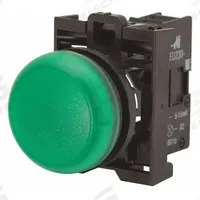 EATON Indicating Light: 22 mm Panel Mounting Size, Green, LED, 30 V AC/DC Max Volt Rating (Supply) (MPN M22-L-G-G). Key specifications — Series: M22; Brand: EATON; Includes Push-To-Test: No Push-To-Test Included.