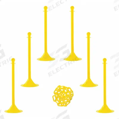 APPROVED VENDOR Barrier Post Kit: Yellow Chain Color, 50 ft Chain Lg, 4 Posts - Solid-Color Plastic Chain Barrier Systems
