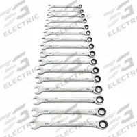 GEARWRENCH Combination Ratcheting Wrench Set: Alloy Steel, Full Polish Chrome, 16 Tools, Std, SAE (MPN 86427). Key specifications — attr309581: Full Polish Chrome; attr309580: Alloy Steel; attr309571: No; attr309583: No; attr309587: Yes; attr324931: GEARWRENCH.