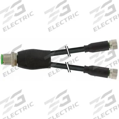 MURRELEKTRONIK Cordset: M12 Male Straight X (2) M8 Female Straight, PVC, Black - M12 x M8 Y-Distributor Cordsets with PVC Jacket for Flexing Applications
