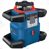 BOSCH Rotary Laser: 4,000 ft Range w/Receiver, Red Beam, Horizontal/Vertical, 2 Dots, Included, AA/D (MPN GRL4000-80CHV). Key specifications — attr935954: Red; attr935948: ±1/16 in @ 100 ft (Horizontal); attr935970: Adapter; attr935961: Horizontal; attr935962: Electronic Self-Leveling; attr935949: AA; attr935951: uCAL; attr935952: Batteries Included.