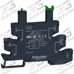 SCHNEIDER Slim Interface Relay Socket: 6 A Current Rating, Screw Termination (MPN SSLZVA1). Key specifications — Electrical Connection: Screw Clamp; Mounting Style: DIN Rail; Brand: SCHNEIDER.