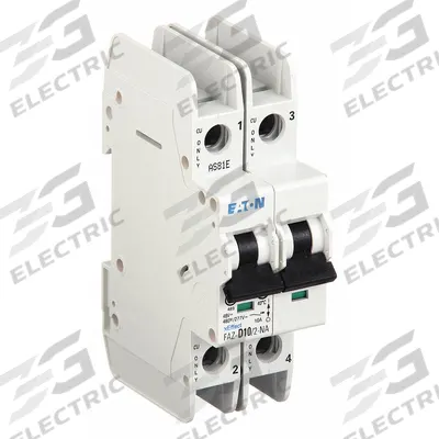 EATON IEC Miniature Circuit Breaker: 10 A Amps, 48/96V DC, 10kA at 277/480V AC, Screw Clamp - D-Curve, 2-Pole UL489 DIN Rail-Mount Miniature Circuit Breakers
