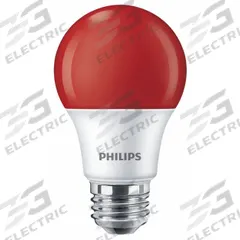 PHILIPS Compact LED Bulb: Medium Screw (E26), LED, (A) Classic, A19, 8 W Watt, 3000K, Frosted (MPN 8A19/LED/RED/P/ND 120V 4/1FB). Key specifications — attr233510: A19; attr233525: 120V AC; attr233549: Frosted; attr518949: 3000K; attr239859: PHILIPS; attr935304: Colored.