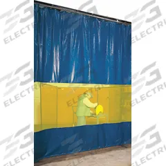 STEINER Welding Curtain Wall: Vinyl-Laminated Polyester, 9 ft Ht, 10 ft Wd, Blue/Yellow (MPN AWY09). Key specifications — attr424797: STEINER; attr552354: Vinyl-Laminated Polyester.