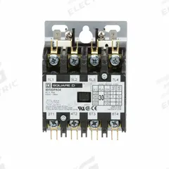 SQUARE D Definite Purpose Magnetic Contactor: 4 Poles, 277V AC, 30 A, Non-Reversing (MPN 8910DPA34V04). Key specifications — Brand: SQUARE D; Coil Voltage: 277V AC; Contactor Style: HVACR Definite Purpose Contactor; Terminal Connection Type: Screw Clamp Terminals; Maximum Voltage Rating: 600V AC; Series: 8910 Series Type DPA; Phase: Three; Main Pole Contact Form: 4NO.