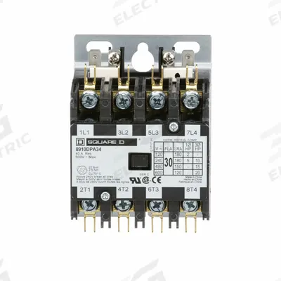 SQUARE D Definite Purpose Magnetic Contactor: 4 Poles, 277V AC, 30 A - Non-Reversing Definite Purpose Contactors
