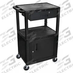 APPROVED VENDOR Audio-Visual Cart: 24 in L x 18 in W, 24 in L x 18 in W 42 1/2 in H, Plastic, Black (MPN WT42C2E-B/WTD). Key specifications — Handle Type: Flat; Brand: APPROVED VENDOR; Color: Black; Configuration: (1) Drawer.