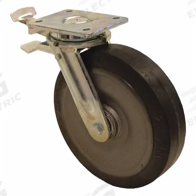 APPROVED VENDOR Plate Caster: Swivel, Total Lock, Rubber, 9 13/16 in Wheel Dia - Medium-Duty Plate Casters