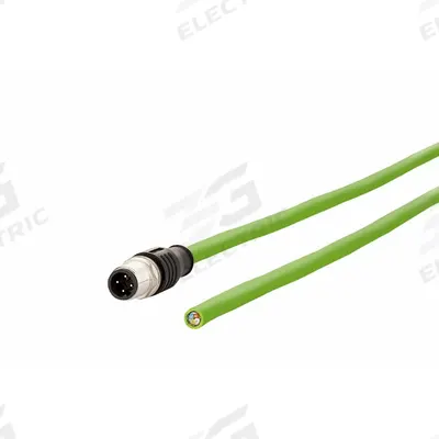 METZ CONNECT Cable: Cat5/PROFINET, M12 Plug Male Straight x Bare Wire, 1 m Lg, PUR, Green - Single-Ended M12 Data Cordsets