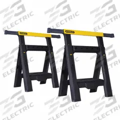 STANLEY Adjustable Folding Sawhorse: Adj Ht, Plastic, 27 7/10 in Overall Wd, 1 PR (MPN STST60626). Key specifications — Height Adjustability: Adjustable Height; Height Adjustment Mechanism: Ergonomic Height Adjustment; Brand: STANLEY; Portability: Fold-Up Legs; Top Material: Plastic; Included Components: No Additional Components; Expandable Work Surface: Yes; Clamping System: None.