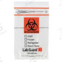 Specimen Transfer Bag: LDPE, Biohazard, 1.75 mil Thick, Clear, 9 in Overall Ht, 4075, 1,000 PK. Key specifications — Brand: MEDEGEN MEDICAL PRODUCTS; Closure Type: Zipper; Product Type: Dual Pouch Specimen Bag; Manufacturer Part Number: 4075; Color: Clear; Display Sell UOM: PK; Legend: Biohazard.