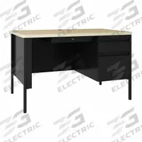 HIRSH Single Pedestal Desk: Melamine Laminate/Particleboard, Maple, 1 Pedestals, 2 Drawers (MPN 25053). Key specifications — Desktop Material: Particleboard; Includes Modesty Panel: Yes; Kit Product Type: Single Pedestal Desk; Desktop Color: Maple; Brand: HIRSH; Frame Color: Black; Frame Material: Steel; Product Type: Single Pedestal Desk.
