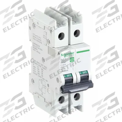 SCHNEIDER Miniature Circuit Breaker: 40 A Amps, 14kA at 120/240V AC, Screw Clamp - C-Curve, 2-Pole UL489 DIN Rail-Mount Miniature Circuit Breakers