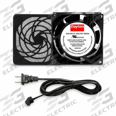 Dayton Axial Fan: 20 cfm_25 cfm Airflow @ 0.000 in SP, 3 1/8 in Ht, 1 1/2 in Dp - Standard Square Axial Fan Kits