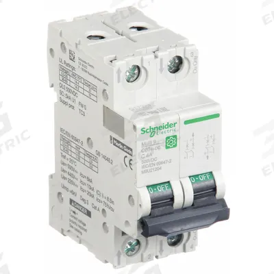 SCHNEIDER Supplementary Protector: 4 A Amps, 500V DC, 5kA at 250V DC, Screw Clamp - DC-Only Rated, 2-Pole UL1077 DIN Rail-Mount Supplementary Protectors