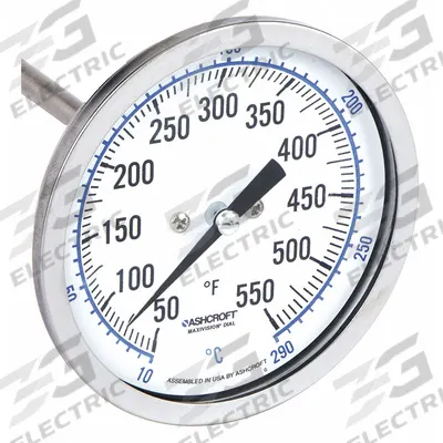Dwyer Clip On Dial Thermometer: -40°F to 160°F, +/- 2% Accuracy, 8 in Stem Lg - General Purpose Vat & Pan Clip-On Dial Thermometers