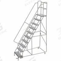 BALLYMORE Rolling Ladder: 8.3 ft Platform Ht, Assembled, Aluminum, Manual Lock, Perforated (MPN WLAR110246). Key specifications — Includes Handrails: Handrails Included; Material: Aluminum; Brand: BALLYMORE; Color: Gray.