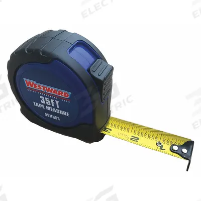 WESTWARD Tape Measure: Nonmagnetic Single Hook Tip, 35 ft, Plastic with Rubberized Grip - Fractional-Read Tape Measures