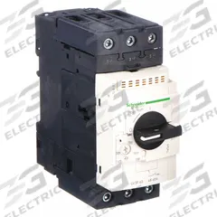 SCHNEIDER Manual Motor Starter: Non-Reversing, 3 Poles, 65 A, Thermal Protection, Selector Switch (MPN GV3P65). Key specifications — Maximum Voltage Rating: 600V AC; Brand: SCHNEIDER; Thermal Units Required: None (Starter Includes Integrated Thermal Units); Frame Size (Width): 45mm.