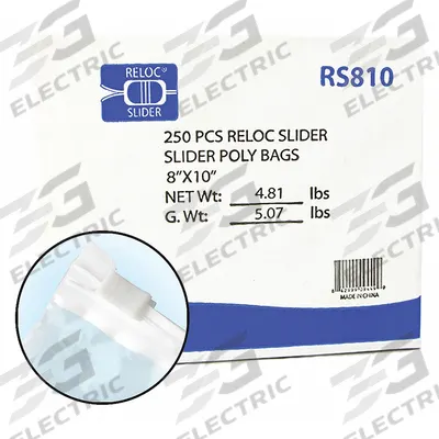 RELOC ZIPPIT Reclosable Bag: 2 mil Thick, 8 in Wd, 10 in Lg, Hang Hole Not Included - Slider Seal Reclosable Poly Bags