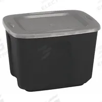 HOMZ Storage Tote: 18 gal, 23 1/2 in x 17 1/2 in x 15 1/2 in, Black Body, Gray Lid, Nesting Capable (MPN 6618GRBKTS.08). Key specifications — Material: Plastic; Edge/Corner Design: Rounded; Body Color: Black; Lid Color: Gray; Brand: HOMZ; NSF Certified: Not NSF Certified; Nestable: Nesting Capable.