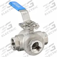 BONOMI Manual Three-Way Ball Valve: 1 in, CF8M Stainless Steel, T Flow, FNPT x FNPT x FNPT (MPN 956N-1"). Key specifications — Brand: BONOMI; Handle: Locking Lever.