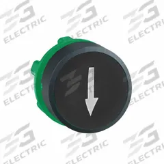 SCHNEIDER Flush Push Button: Green, 22 mm Mounting Size, Non-Metallic, Momentary (MPN ZB5AA335). Key specifications — Brand: SCHNEIDER; Action: Momentary; Legend: Down Arrow; Series: XB5; Push Button Material Type: Non-Metallic.