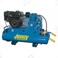 JENNY Portable Gas Air Compressor: 1 Stage, 6.5 hp Engine, Honda, 11.6 cfm @ 90 psi, 8 gal Air Tank (MPN K5HGA-8P). Key specifications — attr50858: Honda; attr50844: JENNY.