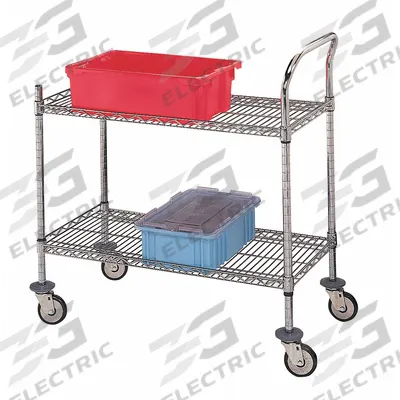 APPROVED VENDOR Wire Shelf Utility Cart: 500 lb, 2 Shelf, 36 in L x 18 in W x 37 in H Dim - Utility Carts with Three-Sided Lipped Wire Shelves