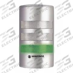 WERMA Tower Light Assembly: 3 Tier, Green/Red/Yellow, Sounder Tier Included, 195 mm Overall Ht (MPN 69140055). Key specifications — Manufacturer Part Number: 69140055; Brand: WERMA; Operating Voltage: 24V AC/DC; Light Tier Color: Yellow.