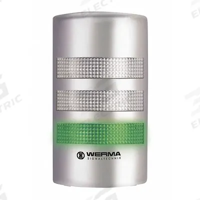 WERMA Tower Light Assembly: 3 Tier, Green/Red/Yellow, Sounder Tier Included - Three-Tier Tower Light Assemblies