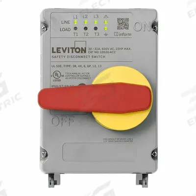 LEVITON Disconnect Switch: Non-Fusible, 30 A, Single or Three Phase, 600V AC - Non-Fusible Safety Switches