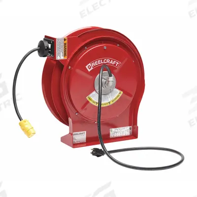 REELCRAFT Extension Cord Reel: Ratchet Lock, 50 ft Cord Lg, 12 AWG, SJEOOW, 5-15R Cord Lg - Self-Retracting Cord Reels