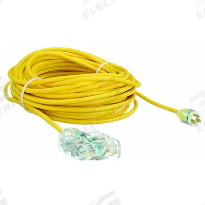 APPROVED VENDOR Extension Cord: Outdoor Use, 100 ft Lg, 6 Outlets, 5-15P, 12/3, SJTOW, Yellow - Outdoor Extension Cords with Multiple Outlets
