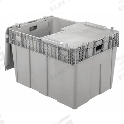 ORBIS Attached Lid Tote: 45.6 gal, 30 in x 22 in x 20 1/2 in, Gray Body, Gray Lid - Colored Attached-Lid Totes with Two-Piece Lids