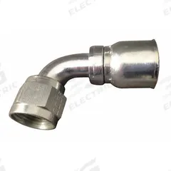 AEROQUIP Hydraulic Crimp Fitting: Steel x Steel, 90° Elbow, -10 For Hose Dash Size, SAE x Crimp (MPN FJ3244-1010S). Key specifications — Fitting Gender: Female x Genderless; Fitting Connection Type: SAE x Crimp; Fitting Size: 7/8 in; Thread Size: 7/8"-14; For Hose Dash Size: -10; Brand: AEROQUIP.