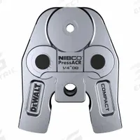 DEWALT Press Jaw: 1/4 in Pipe, NIBCO PressACR Refrigeration Press Fitting System, For NIBCO (MPN DCE214014). Key specifications — attr518773: Jaw; attr537224: 1/4 in; attr518762: NIBCO PressACR Refrigeration Press Fitting System; attr518771: Galvanized Steel; attr518761: NIBCO; attr518760: DEWALT.