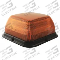 ECCO Beacon Light: Flashing Beacon, Amber, 6 1/2 in Overall Wd, 3 5/16 in Overall Ht, LED, 12-24V DC (MPN EB7185AAA). Key specifications — Operating Voltage: 12-24V DC; Number of Flash Patterns: 24; Includes: Mounting Hardware; Electrical Connection: Blunt Cut Wires; Mount Type: Bolt; Brand: ECCO; Shape: Square; Lighting SAE Class Rating: SAE Class 1.