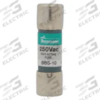 BUSSMANN Fuse: BBS Series, Midget, Fast-Acting, 10 A, 250 V AC, 13/32 in x 1 3/8 in, Non-Indicating (MPN BBS-10). Key specifications — attr1287209: BBS; attr211192: BUSSMANN.