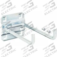 APPROVED VENDOR Double Rod Pegboard Hook: 4 1/2 in x 2 1/4 in, Screw-In, Surface, Silver (MPN 6YB98). Key specifications — Mounting Type: Surface; Finish: Zinc-Plated; Color: Silver; Accessory Type: 90-Degree Double Rod Hook; Locking System: Screw-In; Brand: APPROVED VENDOR.