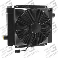 AKG Forced Air Oil Cooler: 36 hp Heat Removed, 80 gpm Max. Flow, 377 psi Max. Pressure, 12V DC (MPN D36-12-BP45). Key specifications — attr96059: SAE #20; attr96056: IP 68; attr96057: 12V DC; attr98919: AKG.