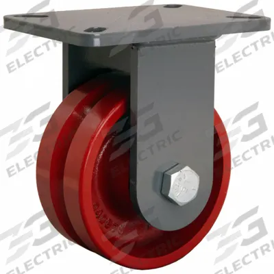 HAMILTON Plate Caster: Rigid, Steel, 6 in Wheel Dia, 2 3/4 in Wheel Wd, 8 in Mounting Ht - V-Groove Track-Wheel Plate Casters