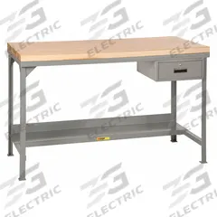 LITTLE GIANT Workbench: Fixed Ht, Butcher Block, 48 in x 24 in, 3,000 lb Overall Load Capacity, Gray (MPN WSJ2-2448-36-DR). Key specifications — Included Components: Drawer; Brand: LITTLE GIANT.