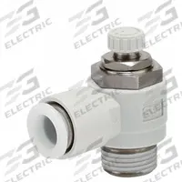 SMC Speed Control Valve: Elbow Fitting, Screw, 1/4 in/1/8 in Valve Body Size, 3/16 in Tube (MPN AS2201FG-N01-05S). Key specifications — attr947203: Stainless Steel; attr947205: SMC.